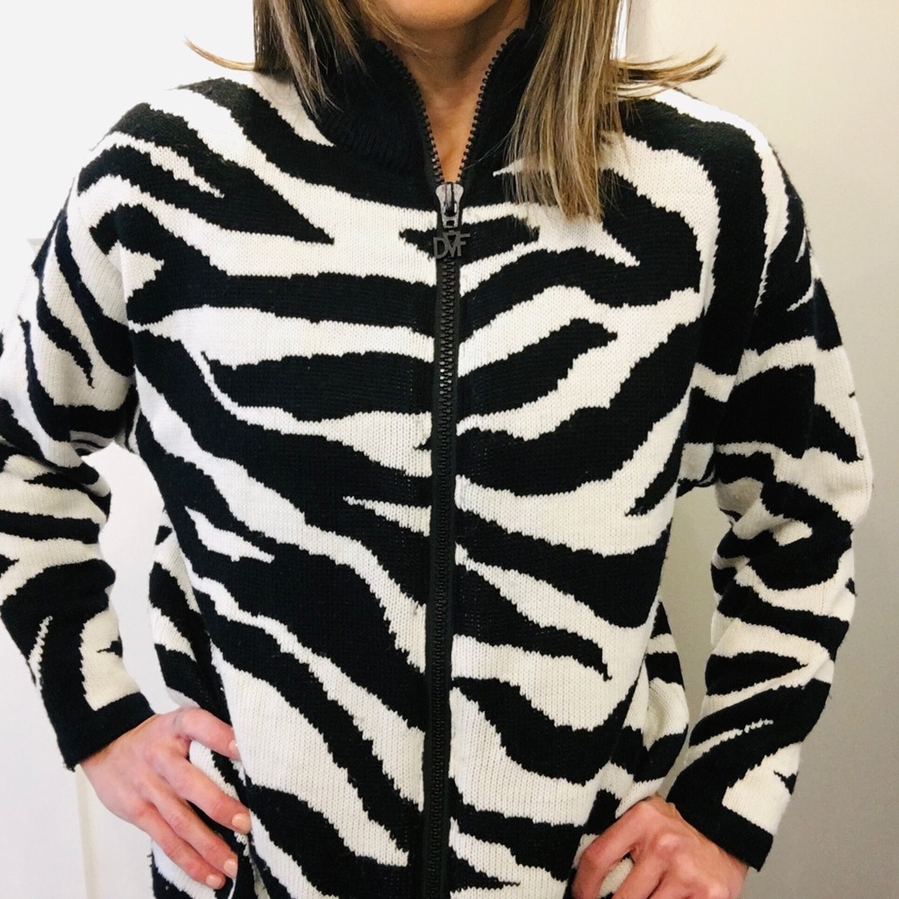 Diane Von Furstenberg Black and White Zebra Cardigan